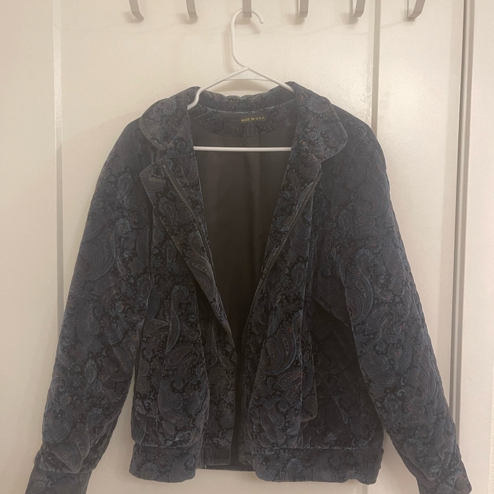 Vintage Velvet Whimseygoth Navy Paisley Women's Jacket Blazer Retro 80s